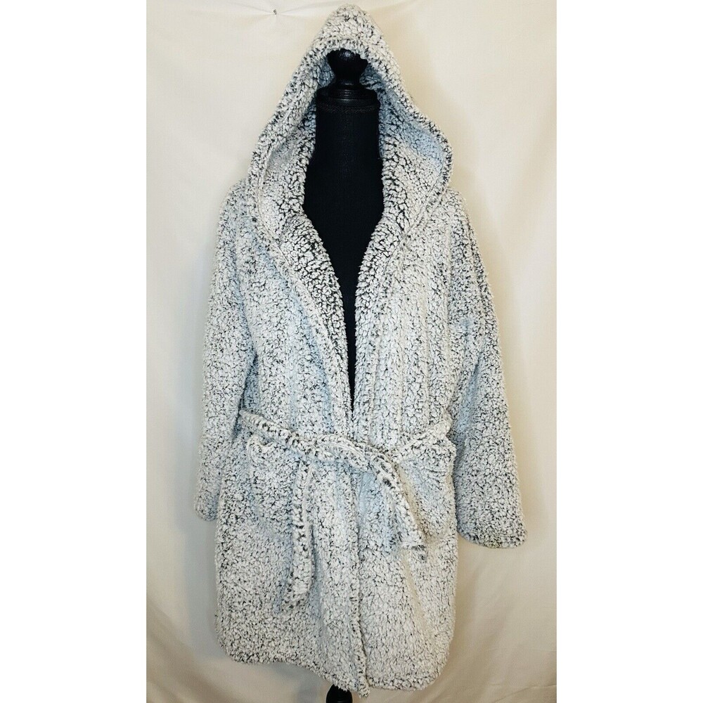 Aerie‎ Robe Gray Sherpa Fleece Cozy Hooded Belted Pockets Women's XS/S NWT